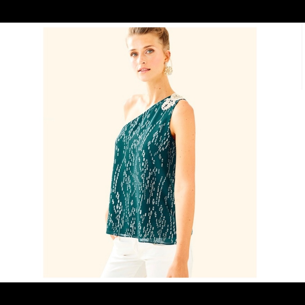 Lilly Pulitzer Sienna One Shoulder Top Teal 8 BNWT